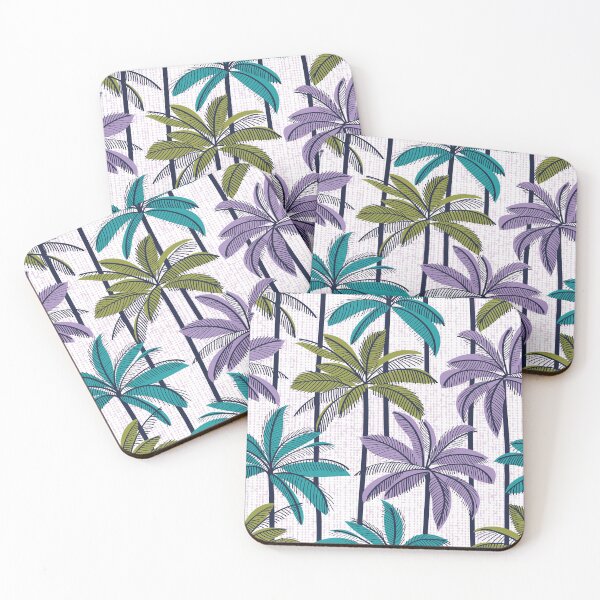 Item preview, Retro Palm Springs vibes // white background highball green peacock blue and violet palm trees oxford navy blue line contour designed and sold by SelmaCardoso.