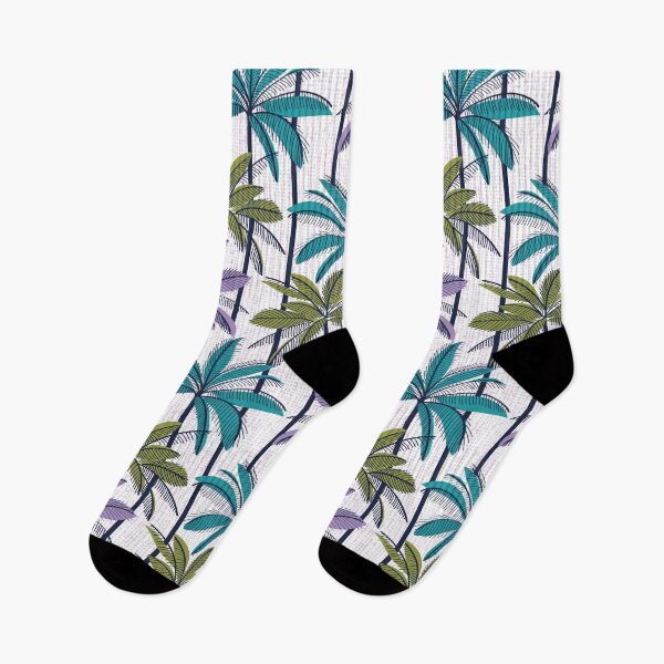 Item preview, Retro Palm Springs vibes // white background highball green peacock blue and violet palm trees oxford navy blue line contour designed and sold by SelmaCardoso.