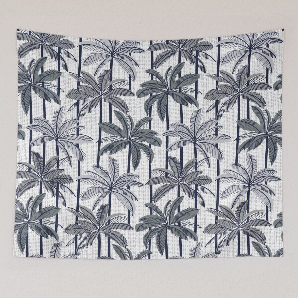 Item preview, Retro Palm Springs vibes // white background highball grey palm trees oxford navy blue line contour designed and sold by SelmaCardoso.