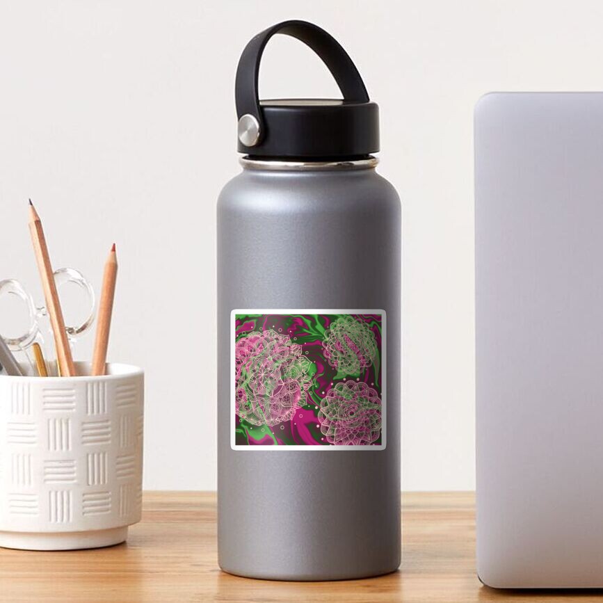 Pink and Green Fluid Mandala Art Sticker
