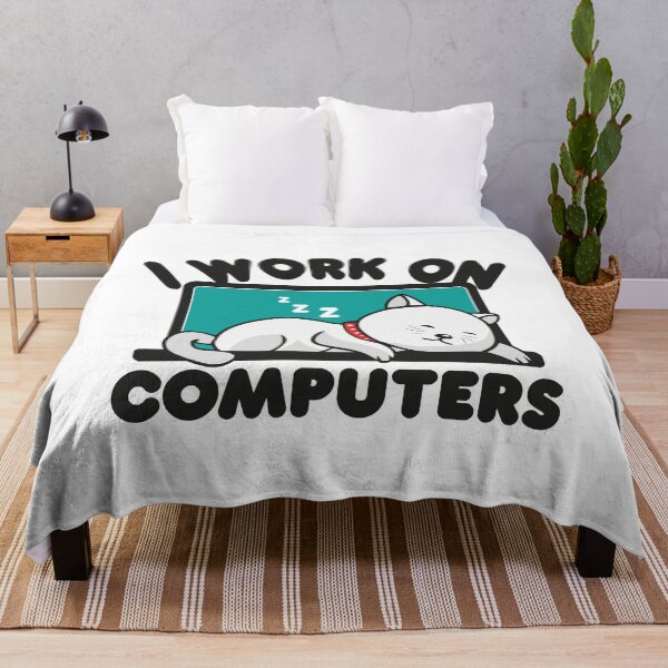 Artikelvorschau, Ich arbeite an Computern, schlafende Katze weiß entworfen und verkauft von GeeksUnique.