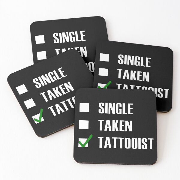 Item preview, Funny Essentials: Single Taken Tattooist Green tick check box - Sleek white typography black outline design (dark mode) designed and sold by Deegital18.