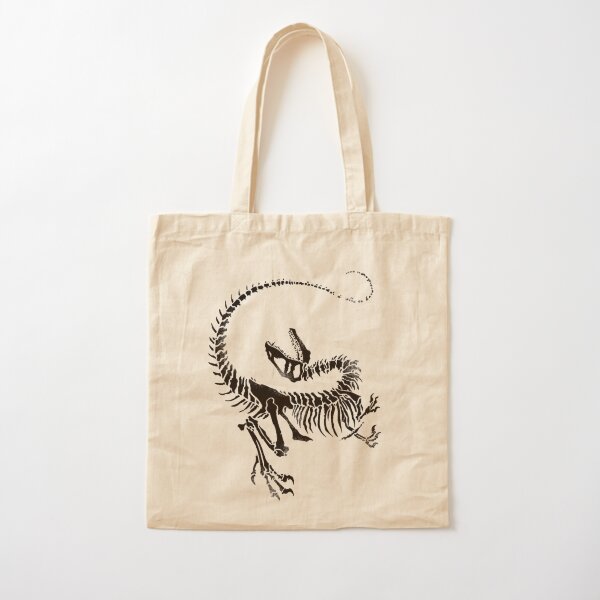 Velociraptor Skeleton Print Cotton Tote Bag