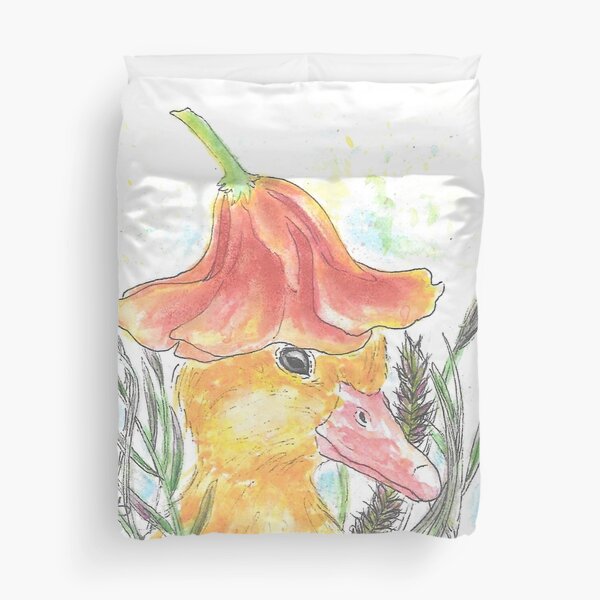 Bébé canard avec chapeau fleuri Housse de couette