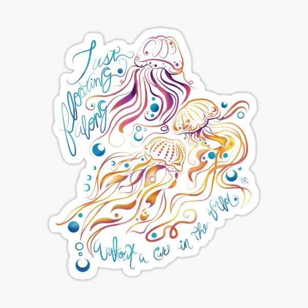 Just floating along without a care in the world.  illustration | color Jellyfish | You so jelly | Sea drawing Sticker