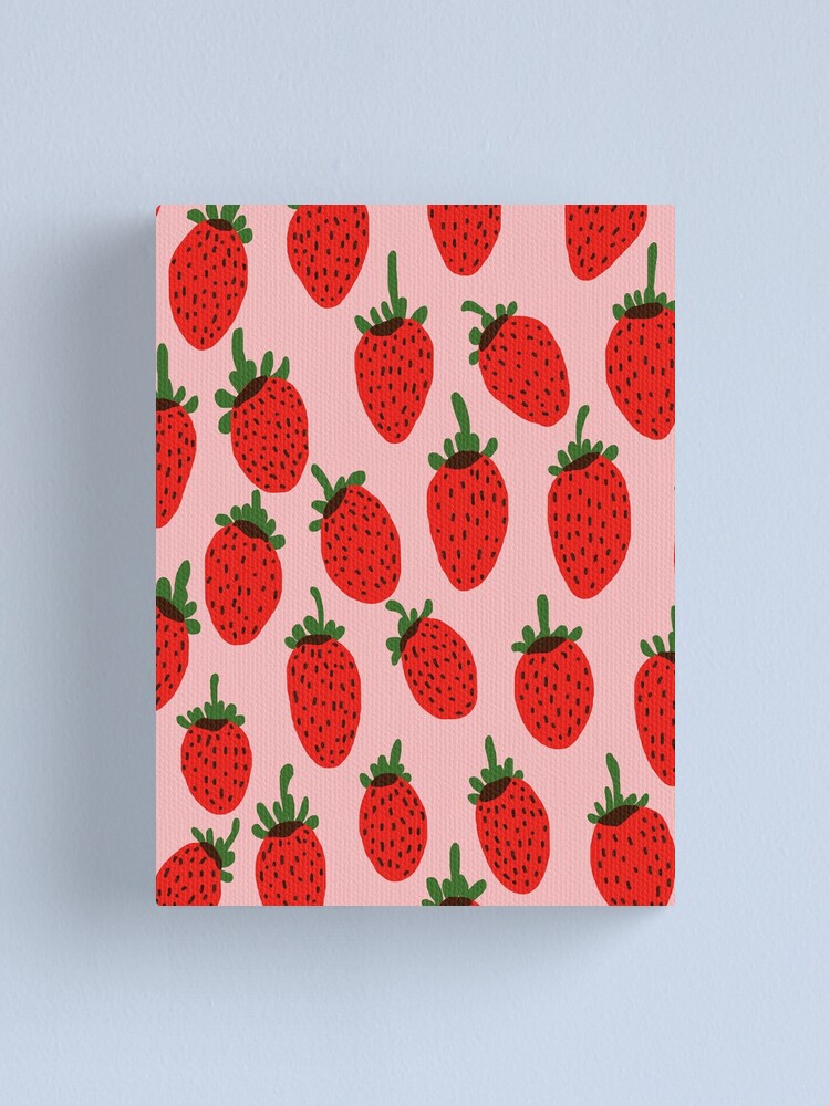 Cute Little Red Strawberries on Pink Background Canvas Print for Sale by  Deutschic