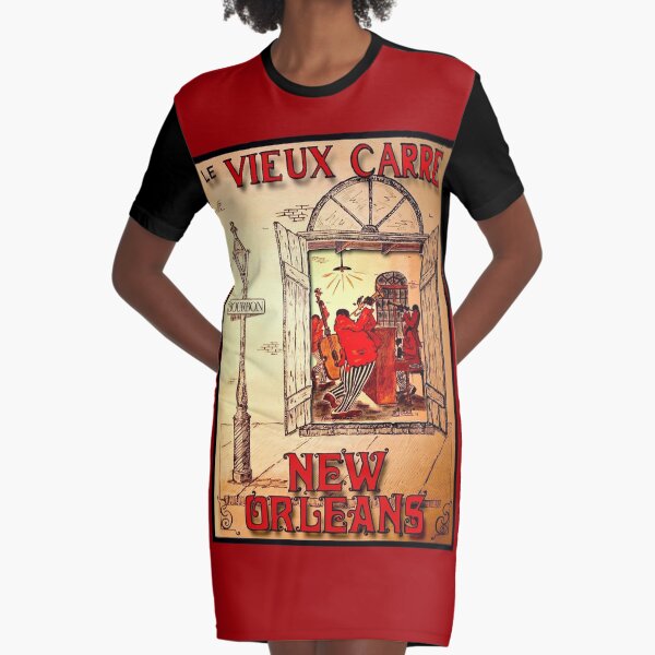 NEW ORLEANS: Vintage Mardi Gras Jazz Advertising Print Graphic T-Shirt Dress