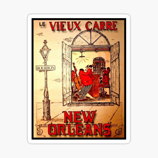 NEW ORLEANS: Vintage Mardi Gras Jazz Advertising Print Sticker