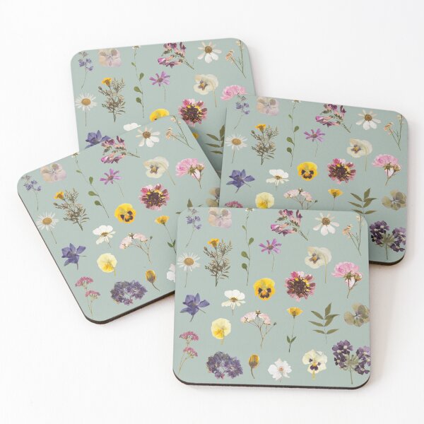 Item preview, Pressed flowers pattern design in green designed and sold by Holly-berry-art.