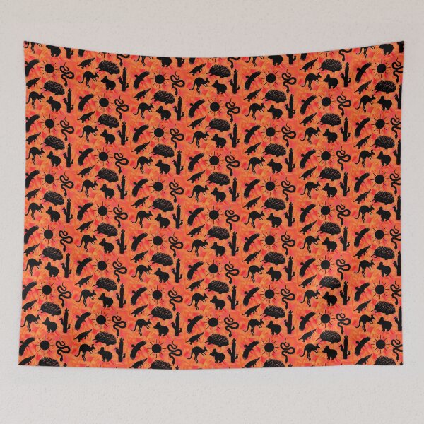 Item preview, Aussie animal pattern - sunset orange background designed and sold by PricklyEchidna.