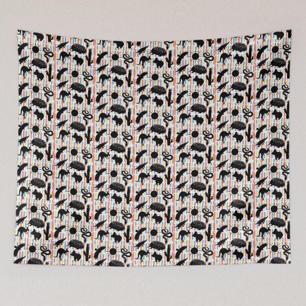 Item preview, Aussie animal pattern - multicolour lines background designed and sold by PricklyEchidna.