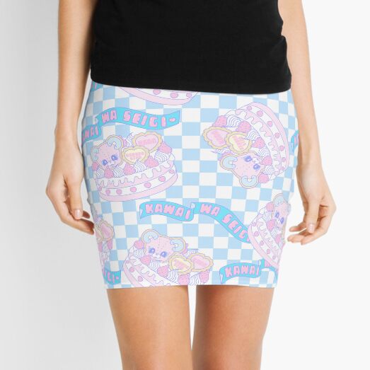 Birthday Cake Pattern Blue Checkered Mini Skirt