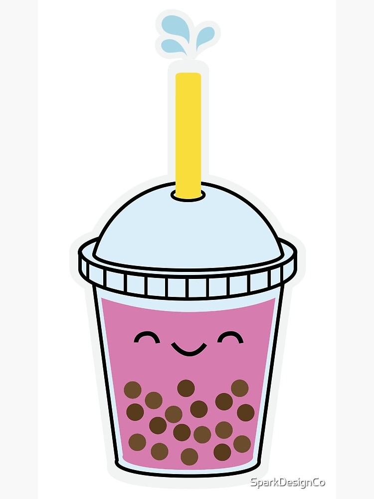 "Cute Strawberry Boba Bubble Tea Drink Character" Metal Print by