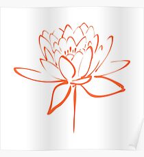 Lotus Flower Calligraphy (Orange) Poster