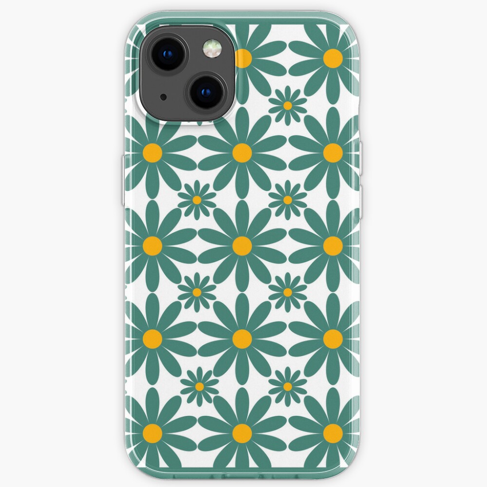 Flower Grid In Turquoise & Yellow iPhone Case