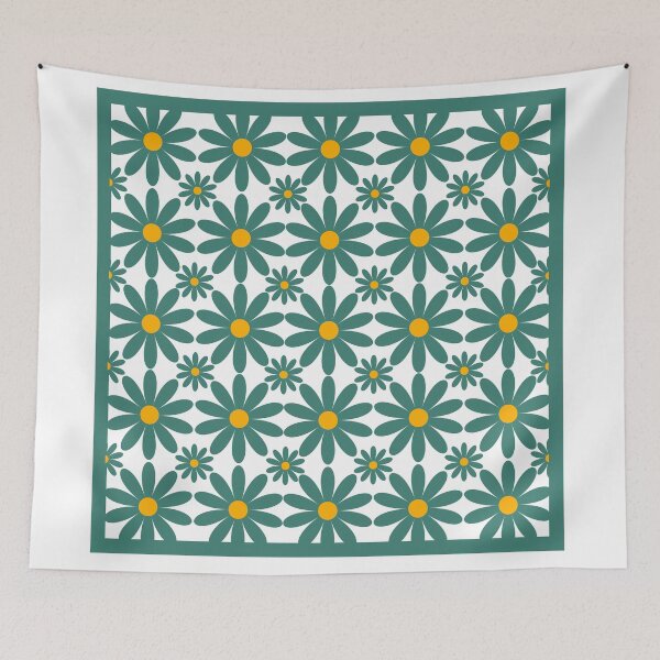 Item preview, Flower Grid In Turquoise & Yellow designed and sold by SimplyByNatasha.