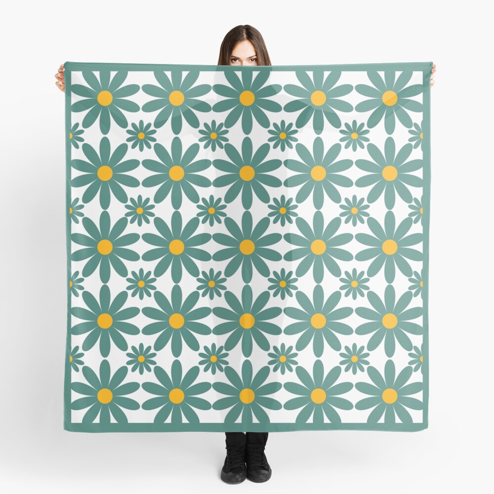 Flower Grid In Turquoise & Yellow Scarf