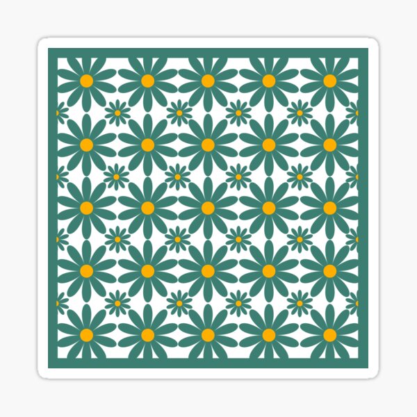 Flower Grid In Turquoise & Yellow Sticker