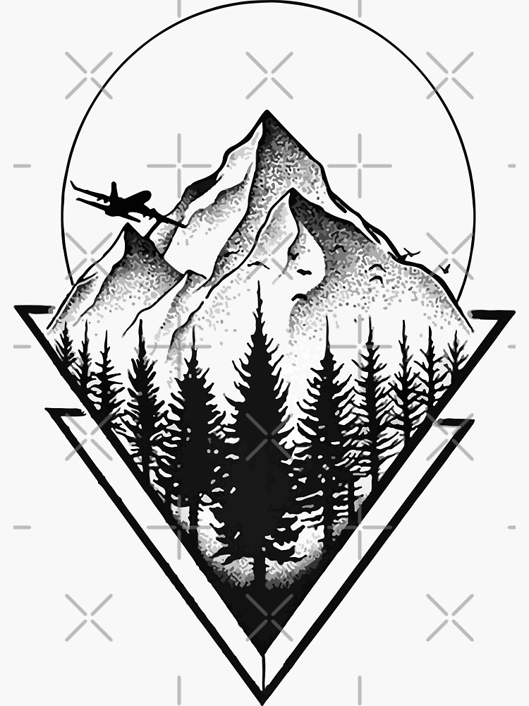 Premium Vector | Triangle mountain with hand geometric tattoo monoline  design