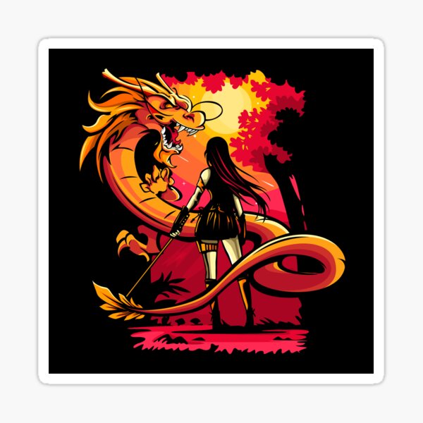 Girl with Dragon  Sticker