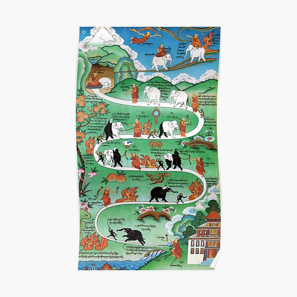 Taming The Elephant Mind Buddhist Path of Samatha Tibetan Painting Poster