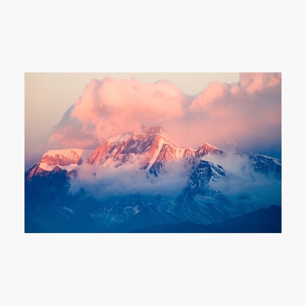 Snow Mountain at Pink Sunset Photographic Print