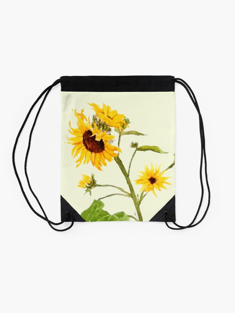 Alternate view of Yellow sunflower watercolor painting Drawstring Bag