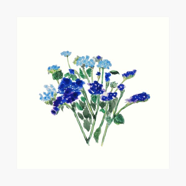 blue flower watercolor Art Print