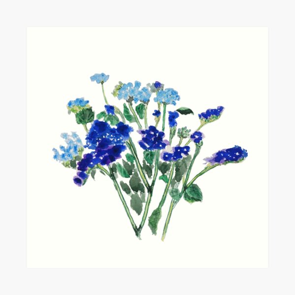 Blue Flower Watercolor Art Print By Colorandcolor Redbubble