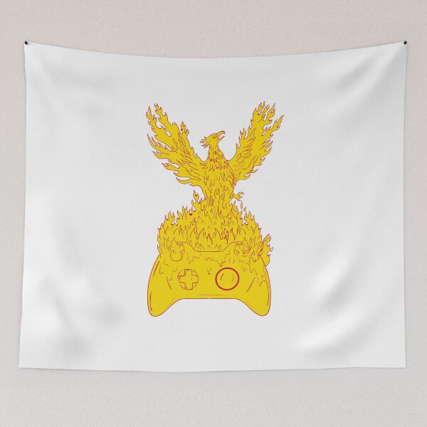 Item preview, Phoenix Rising Fiery Flames Over Game Controller Drawing designed and sold by patrimonio.