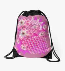 Pink and White Rose Drawstring Bag