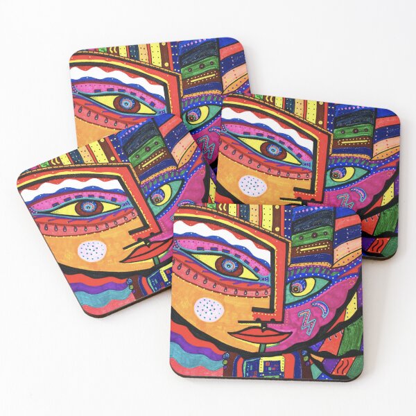 Item preview, Funky Abstract Style Art Face with Dots and Stripes Throw Pillow for decoration and gift for mom, mum, mummy designed and sold by THASSON.