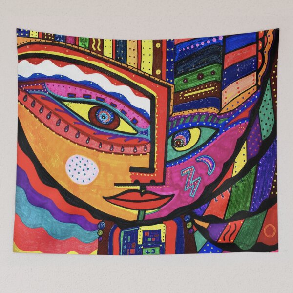 Item preview, Funky Abstract Style Art Face with Dots and Stripes Throw Pillow for decoration and gift for mom, mum, mummy designed and sold by THASSON.