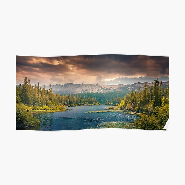Mountain Lake Trees Panoramic Nature Photography Poster