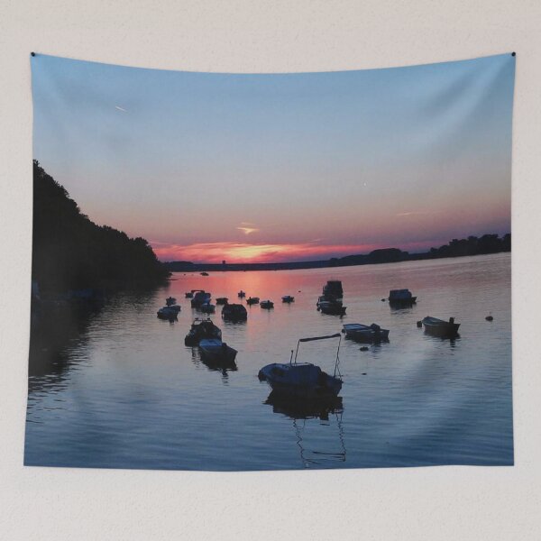 Item preview, Sunset On The Blue River Water With Boats designed and sold by The Glasses Girl.
