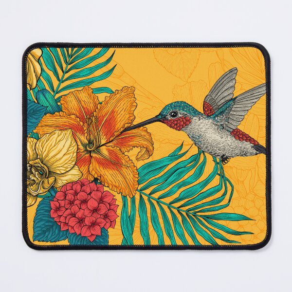 Item preview, Hummingbirds and tropical bouquet in yellow designed and sold by Katerina Mitkova Kirilova.