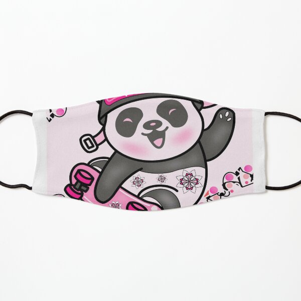 Happy Pink Panda on Surfskate Kids Mask