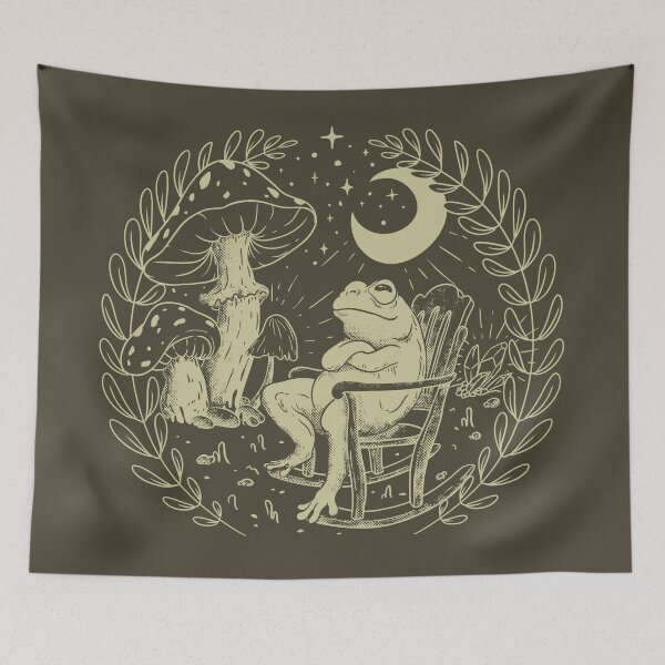 Item preview, Goblincore Aesthetic Cottagecore Frog Chilling - Khaki - waiting for mushrooms to grow - Mycology Fungi Shrooms Forager Foraging Pet Mat Bandana Phrog designed and sold by Any Color Designs.