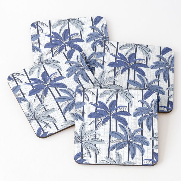 Item preview, Retro Palm Springs vibes // white background highball indigo electric and pastel blue palm trees oxford navy blue line contour designed and sold by SelmaCardoso.