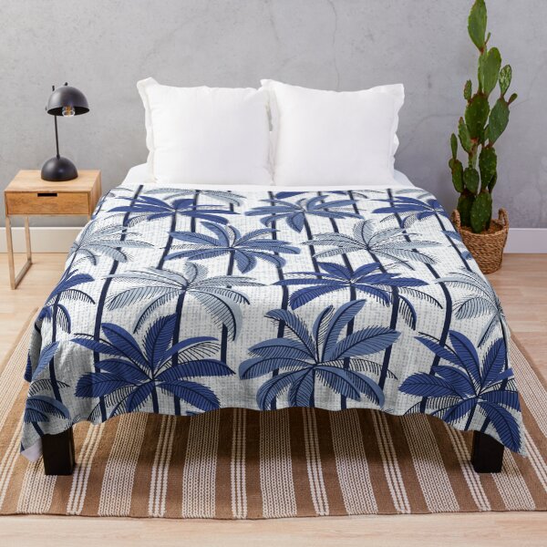 Item preview, Retro Palm Springs vibes // white background highball indigo electric and pastel blue palm trees oxford navy blue line contour designed and sold by SelmaCardoso.