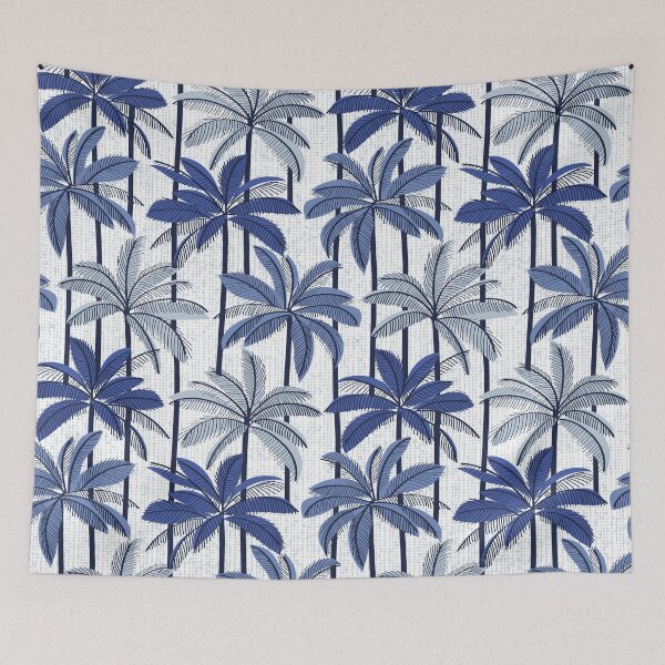 Item preview, Retro Palm Springs vibes // white background highball indigo electric and pastel blue palm trees oxford navy blue line contour designed and sold by SelmaCardoso.