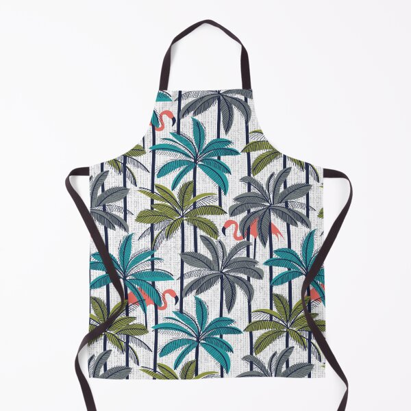 Item preview, Retro vacation mode // white background highball green peacock blue and green grey palm trees oxford navy blue line contour coral flamingos designed and sold by SelmaCardoso.
