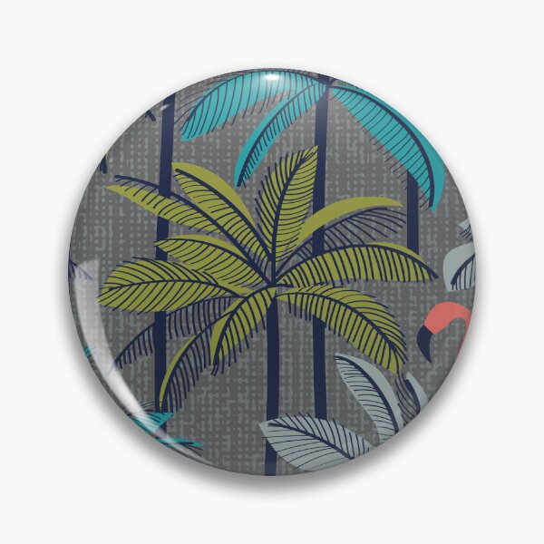 Item preview, Retro vacation mode // zambezi grey background highball green peacock blue and light grey palm trees oxford navy blue line contour coral flamingos designed and sold by SelmaCardoso.