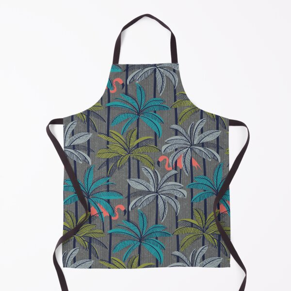 Item preview, Retro vacation mode // zambezi grey background highball green peacock blue and light grey palm trees oxford navy blue line contour coral flamingos designed and sold by SelmaCardoso.