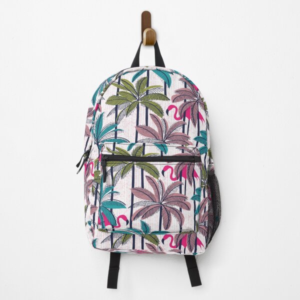 Item preview, Retro vacation mode // white background highball green peacock blue and dry rose palm trees oxford navy blue line contour fuchsia pink flamingos designed and sold by SelmaCardoso.