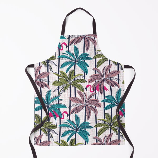 Item preview, Retro vacation mode // white background highball green peacock blue and dry rose palm trees oxford navy blue line contour fuchsia pink flamingos designed and sold by SelmaCardoso.