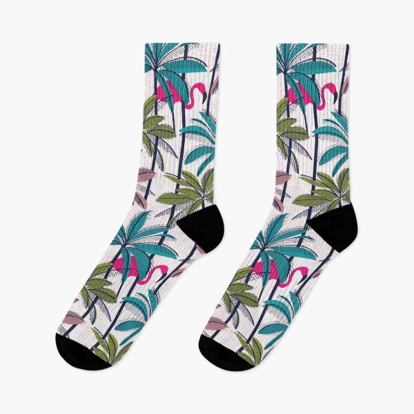 Item preview, Retro vacation mode // white background highball green peacock blue and dry rose palm trees oxford navy blue line contour fuchsia pink flamingos designed and sold by SelmaCardoso.