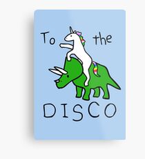 Zur Disco (Unicorn Riding Triceratops) Metallbild