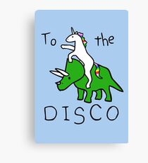 To The Disco (Unicorn Riding Triceratops) Canvas Print