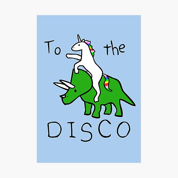 Artikel-Vorschau von Zur Disco (Unicorn Riding Triceratops), designt und verkauft von jezkemp.